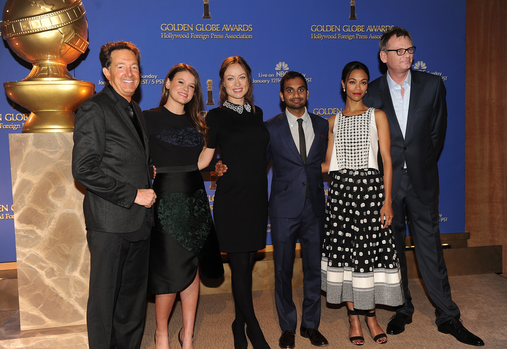 Barry Adelman, Zoe Saldana, Olivia Wilde, Theo Kingma, Sosie Bacon and Aziz Ansari at event of 71st Golden Globe Awards (2014)
