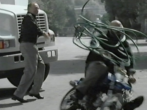 James Caan showing me the quick way to dismount a motorcycle on 