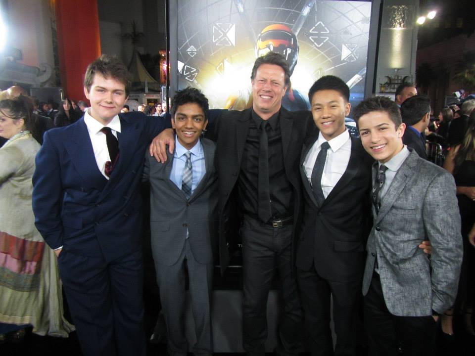 Brandon Soo Hoo with Director Gavin Hood, Aramis Knight, Suraj Partha and Conor Carroll at Summit Entertainment's LA premiere of Ender's Game at TCL Chinese Theater in Hollywood, Ca. on Oct 28,2013