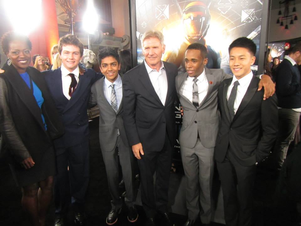Brandon Soo Hoo with Harrison Ford, Viola Davis, and co stars at Summit Entertainment's LA premiere of Ender's Game at TCL Chinese Theater in Hollywood, Ca. on Oct 28,2013