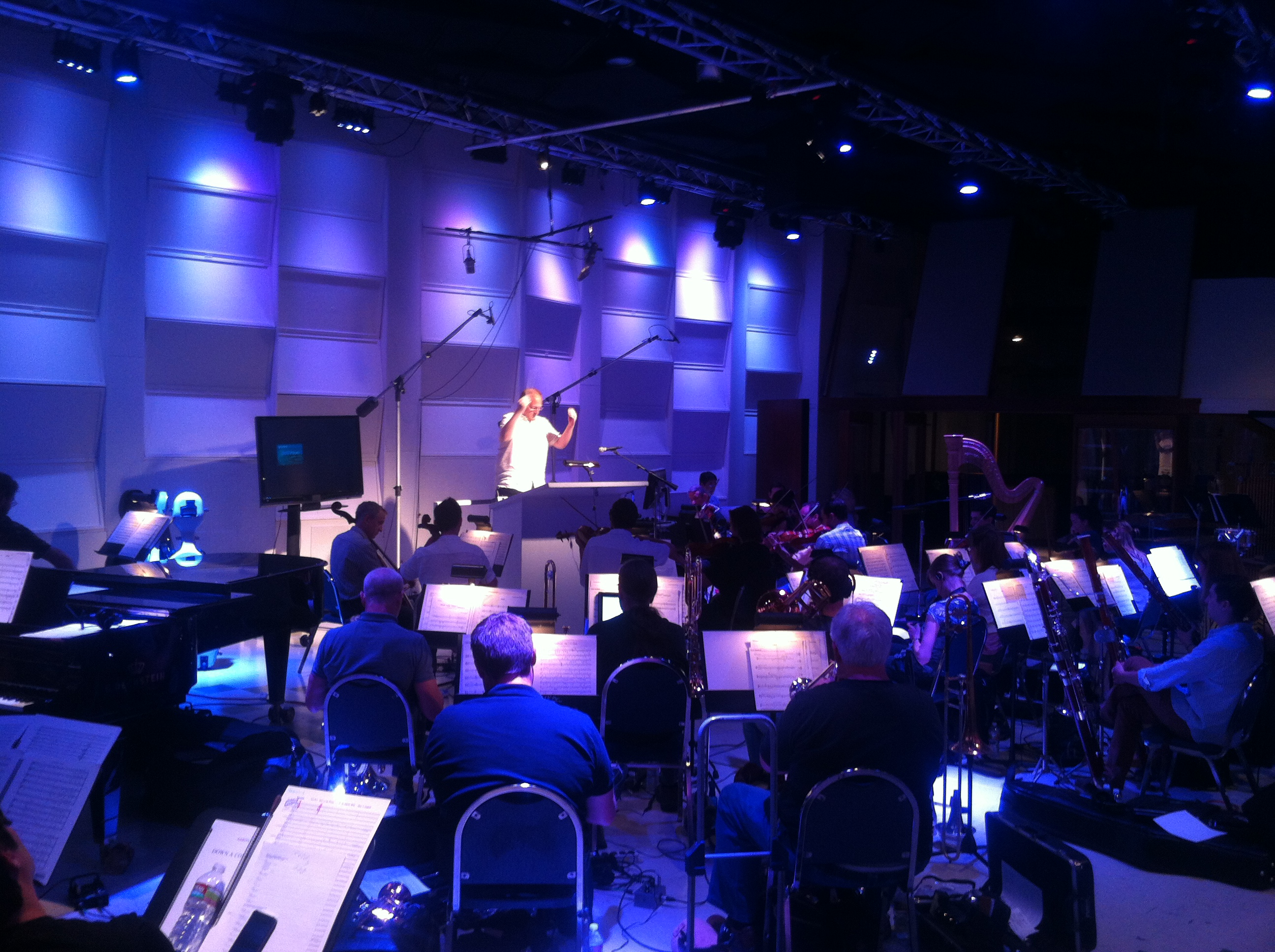 Composer Kerry Muzzey at the podium, EastWest Studios in Hollywood, CA.