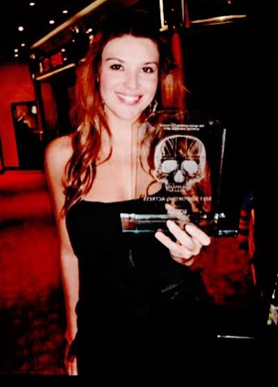 Barbara Nedeljakova wins Best Supporting Actress award for her role as Torri in film Hike at 2011 British Horror Film Festival awards ceremony.