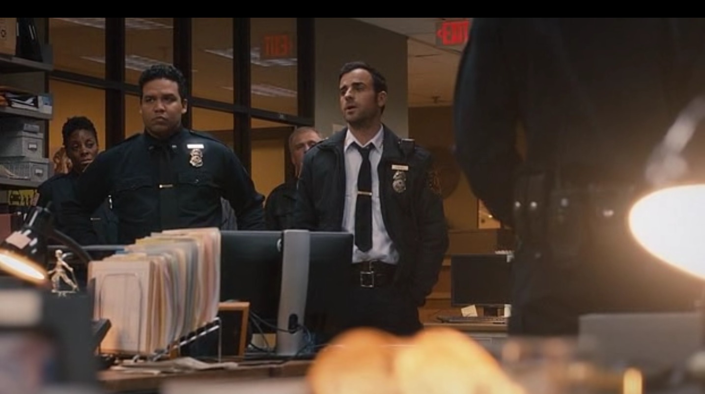 Frank Harts(left)as Deputy Dennis Luckey & Justin Theroux(right) as Chief Kevin Garvey on set of HBO's THE LEFTOVERS