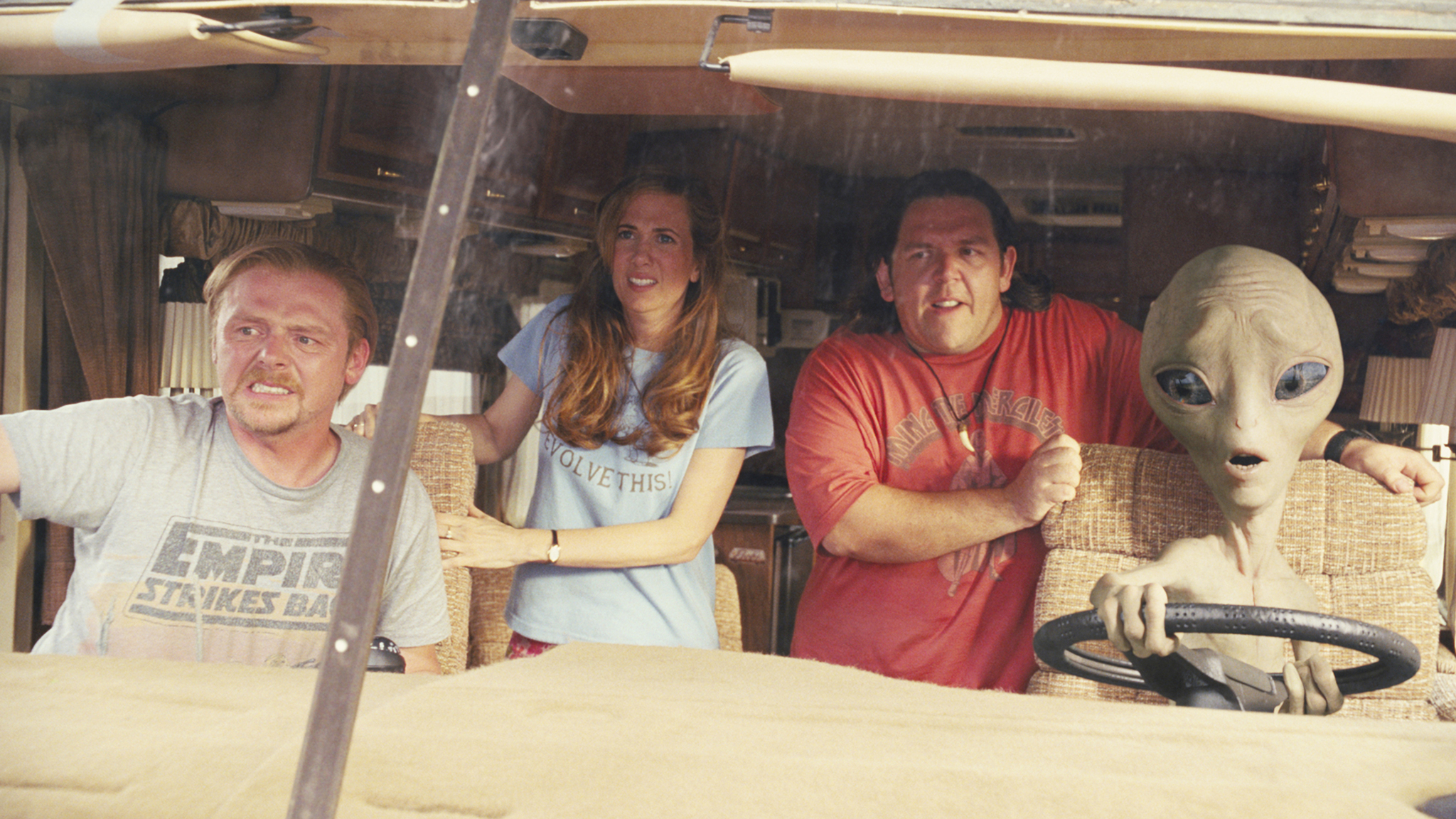 Still of Nick Frost, Simon Pegg and Kristen Wiig in Polas (2011)