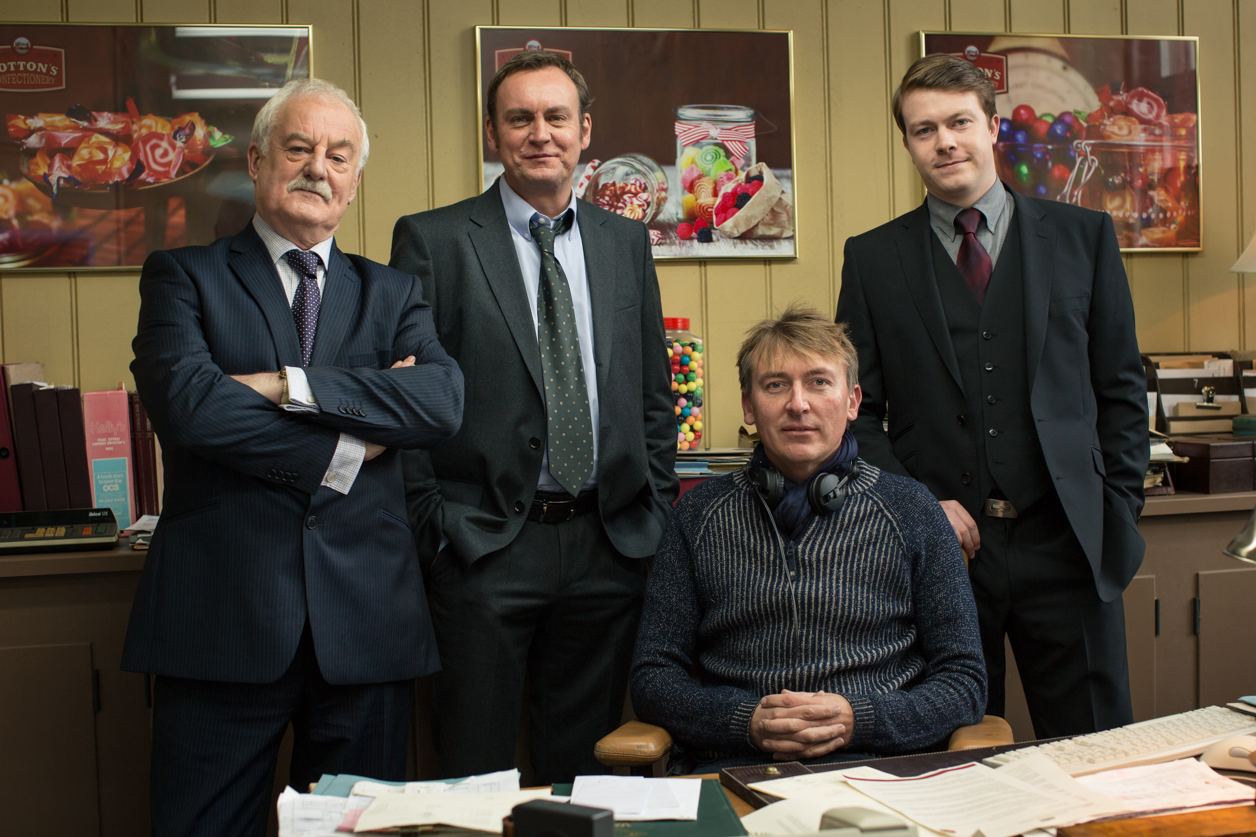 James Strong with Bernard Hill, Phil Glenister and Daniel Rigby on the set of FROM THERE TO HERE. (Kudos Film & TV.)