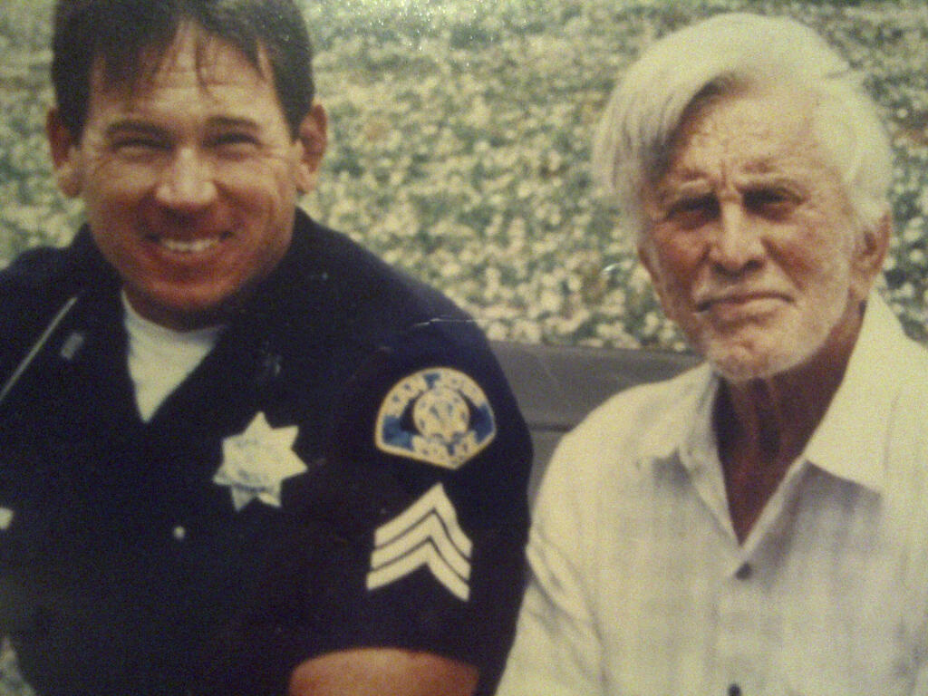 Kirk Douglas and Tim Halpin on the set 