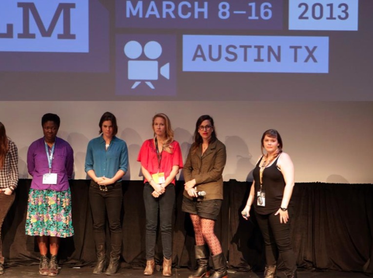 Writer/ Director Sarah Gertrude Shapiro with her lead actresses Ashley Williams and Anna Camp on stage at SXSW 2013