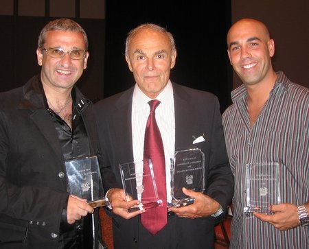 Stan Harrington, John Saxon and Joe Guarneri with some of their awards following the Action On Film, International Film Fest Gala Presentation.