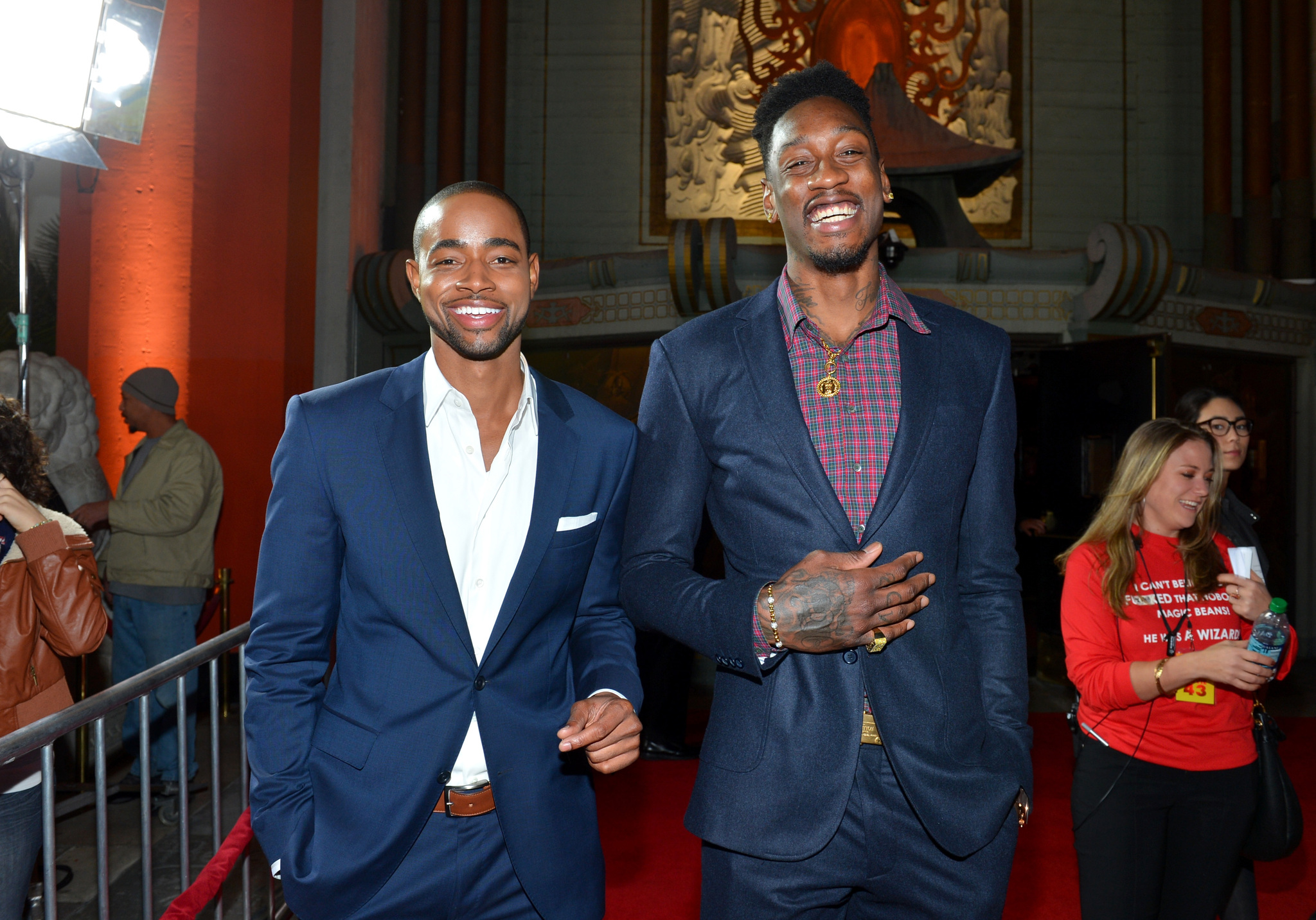 Actor Jay Ellis (L) and NBA player Larry Sanders of the Milwaukee Bucks attend Relativity Media's 