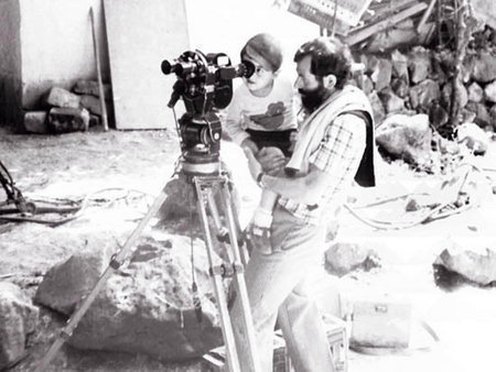 Martiros Vartanov looks through Mikhail Vartanov's Konvas camera on the set of 'Shelkovitsa'. From Erased Faces II.