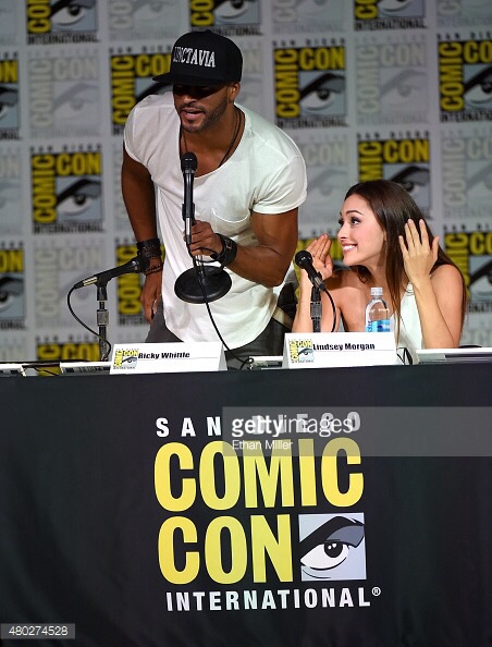 Ricky Whittle and Lindsey Morgan at event for The100