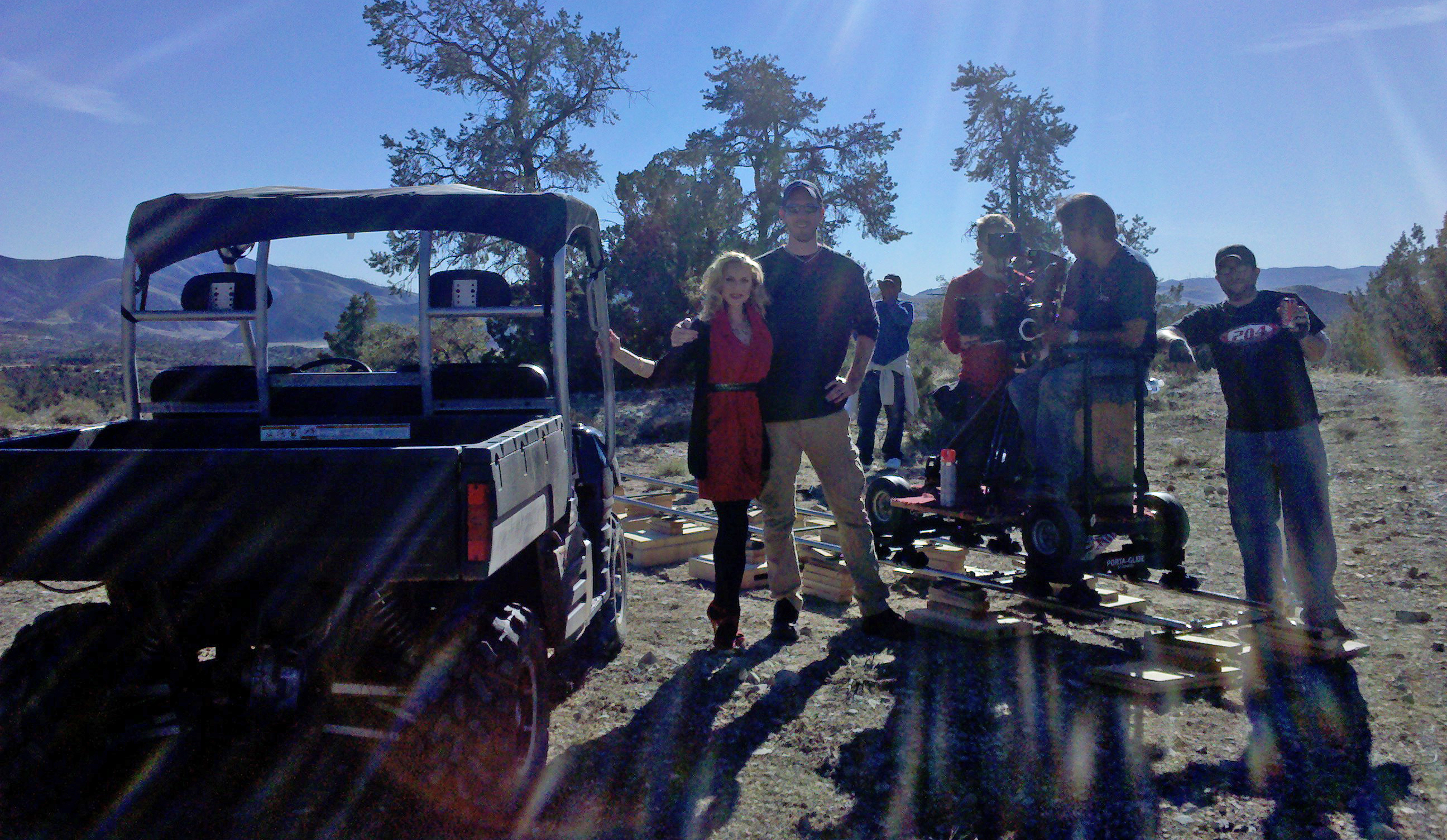 Director (and husband) Chris Armstrong takes a moment for a picture with his wife Jenn Gotzon on set of God's Country