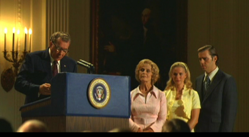 Ron Howard's 'Frost/Nixon' President Nixon (played by Frank Langella) giving farewell speech moments before departing from the White House after resigning.