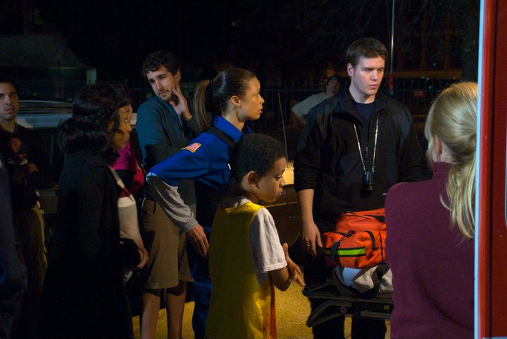 Kami Jones, Valarie Pettiford, Kiev Rhyse, and Director Andrew Spieler on the set of The Response.