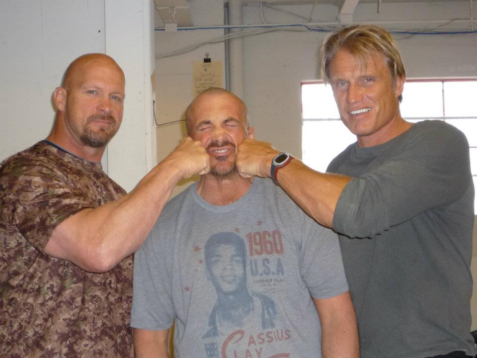 With Steve Austin and Dolph Lundgren during rehearsals for 