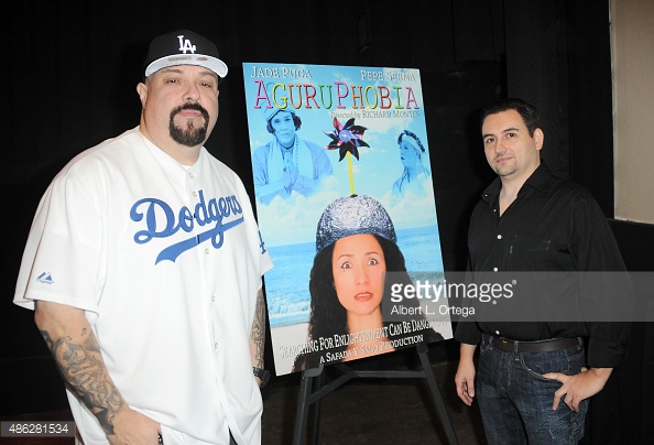 Actor Citric Anthony Campos with Director/writer/producer of Aguruphobia Richard Montes. September 2, 2015 Laemmle Noho7 Los Angeles Premiere.