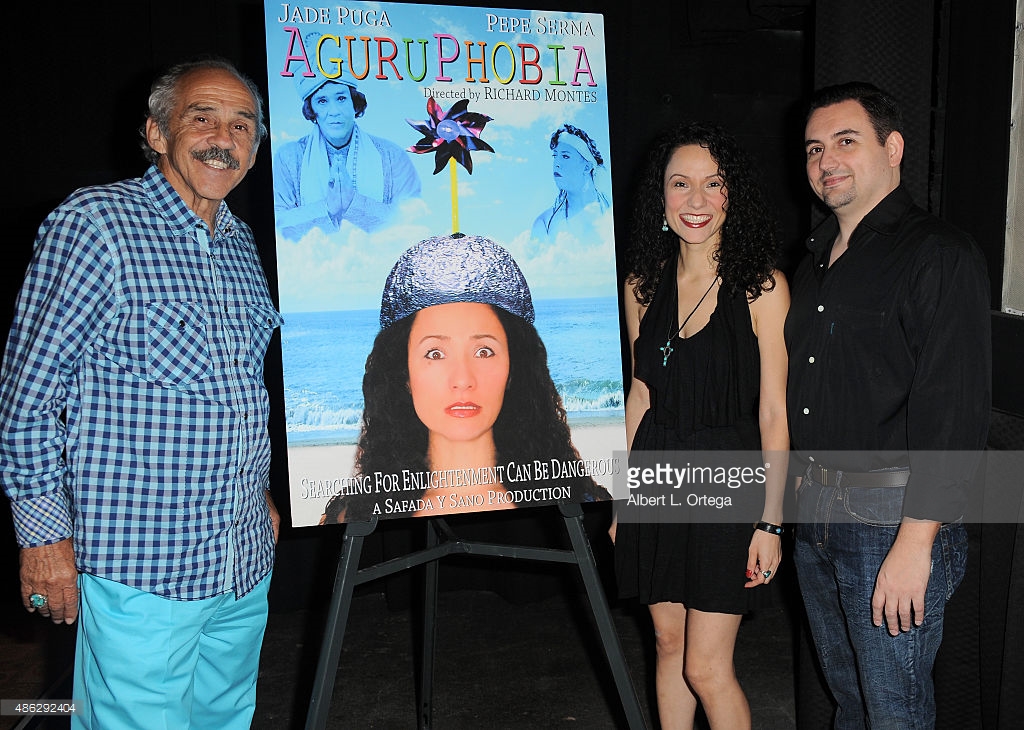 Actor/producer Pepe Serna, actress/writer/producer Jade Puga with director/writer/producer Richard Montes at the Aguruphobia Los Angeles Premiere September 2, 2015 Laemmle Noho7.