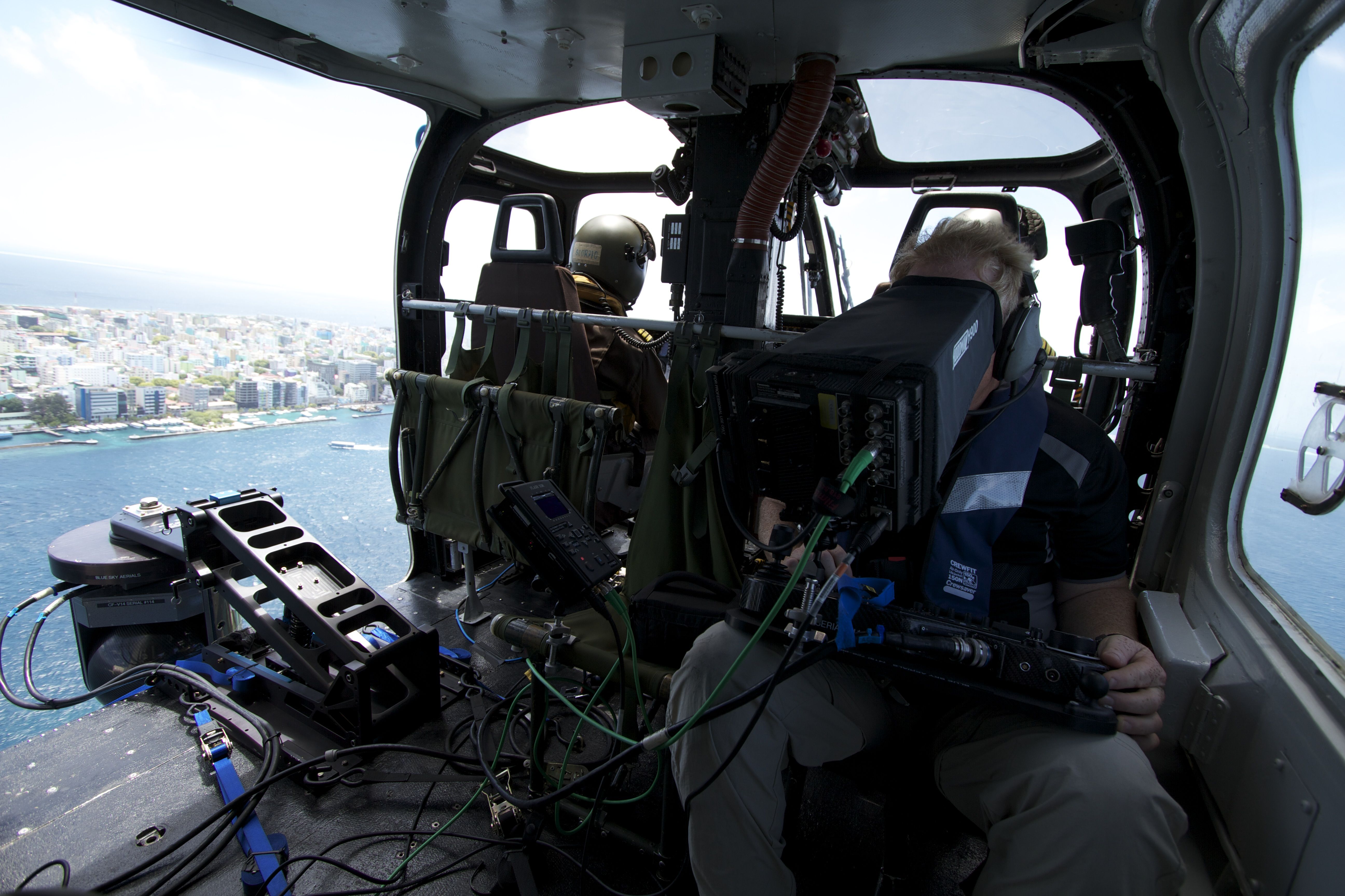 Thomas C. Miller in action over the capital city of Male in the Maldives Islands filming aerials for 