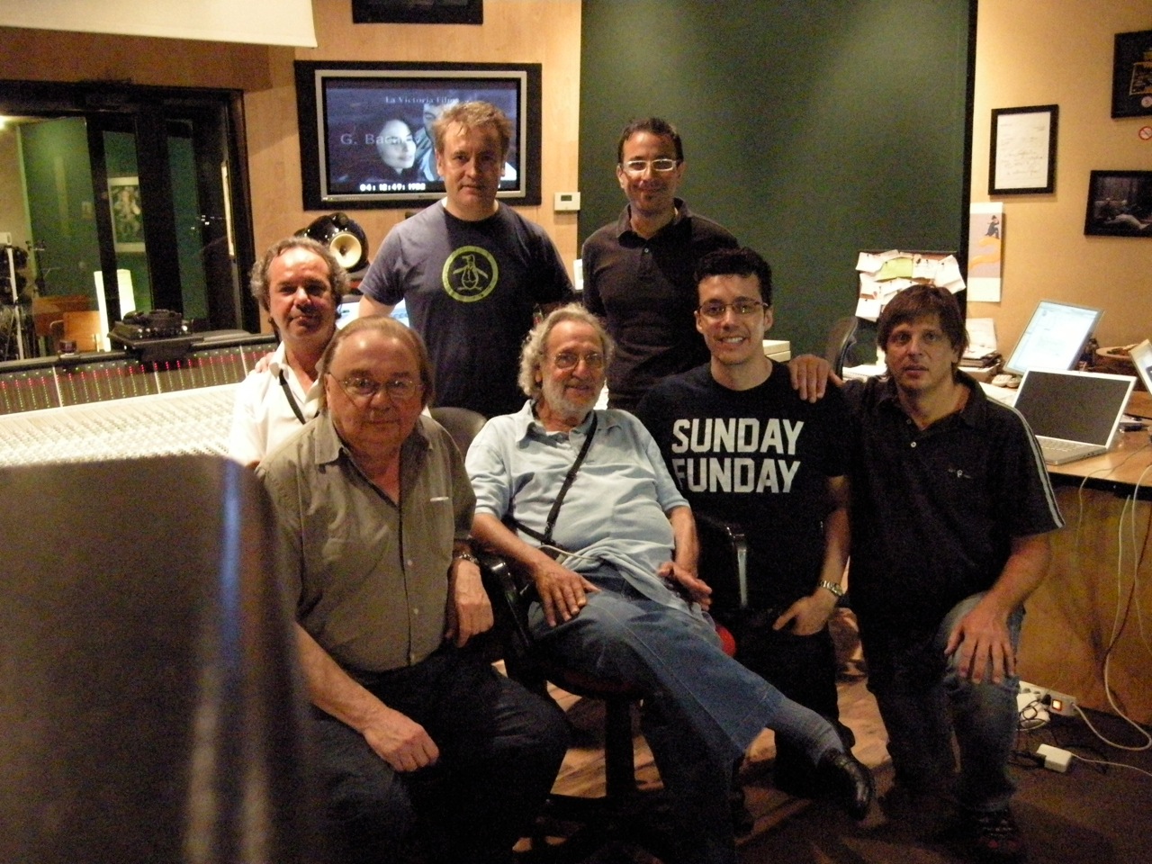 David Franco, Giovanni Bacalov, Luis Bacalov, Pepe Bojorquez, Antonio Ruiz, Geffredo Gibellini and Gianluca Porelli recording the music for Hidden Moon in Rome.