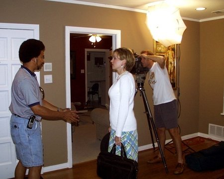 Left to right: DP Troy Larkins, actor Sandy Miles and Director Jay Gormley from Whacking on Sunshine.