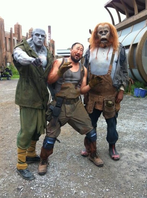 on set of Defiance with Kevin Shand as Nak and Jung Kim