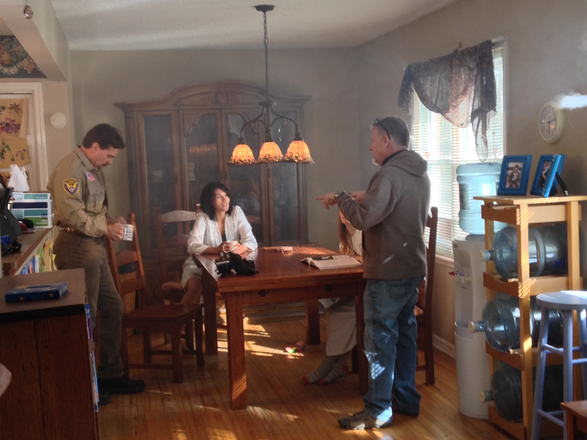 Jim Long directs Carl Bailey, Lindsey McCollough and Victoria Fox on the set of THE PHONE IN THE ATTIC.
