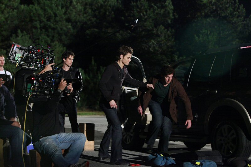 Season 2 The Vampire Diaries Getting thrown from vehicle by Stephan Salvator(Paul Wesley)- Getting set for Air ram to road