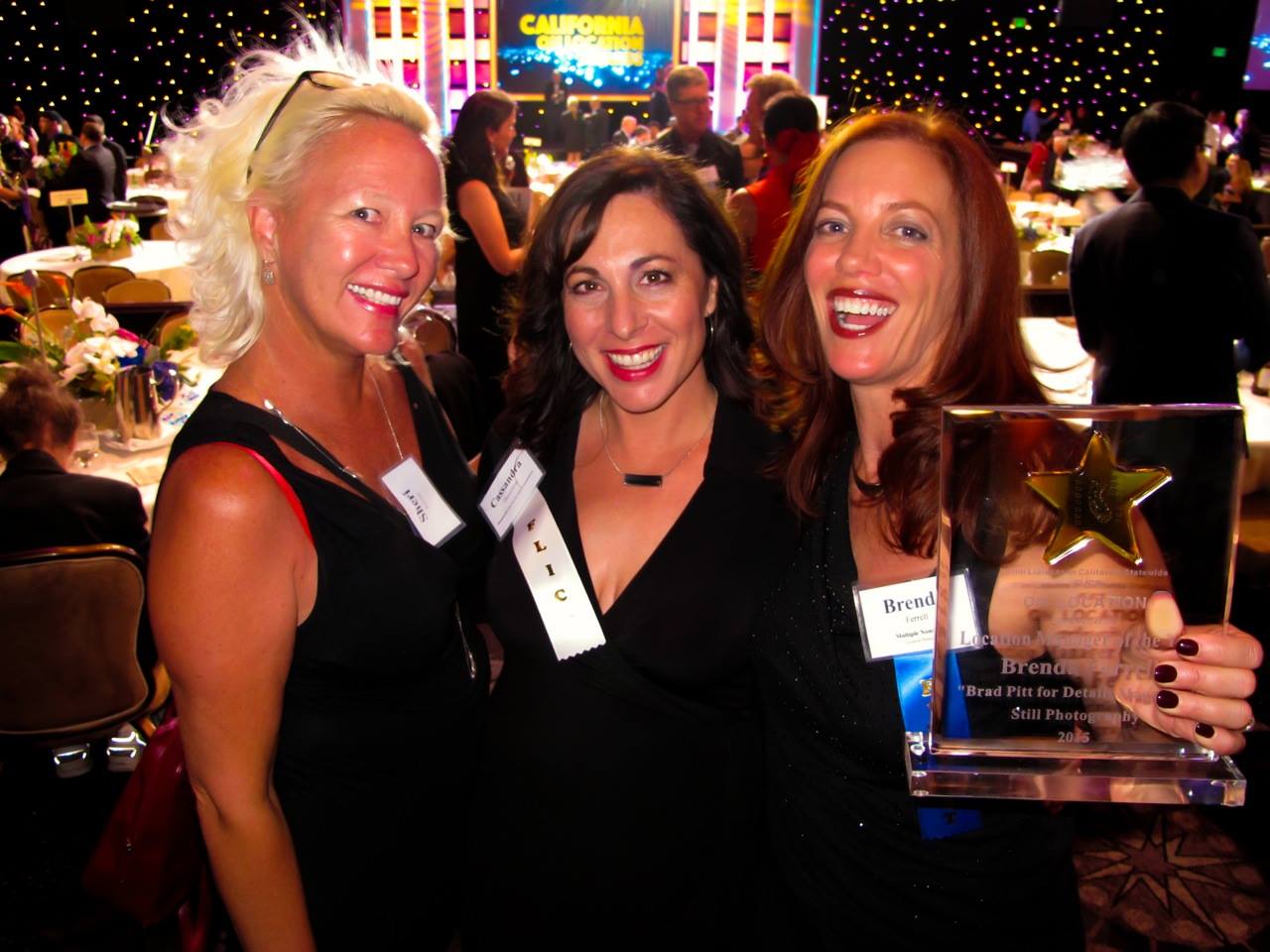 2015 COLA award show with (left to right) Sheri Salinas (Ferrell's Scouting Partner), Hesseltine, and Brenda Ferrell (Winner of Location Manager of the Year for Brad Pitt Still Shoot in Humboldt County)
