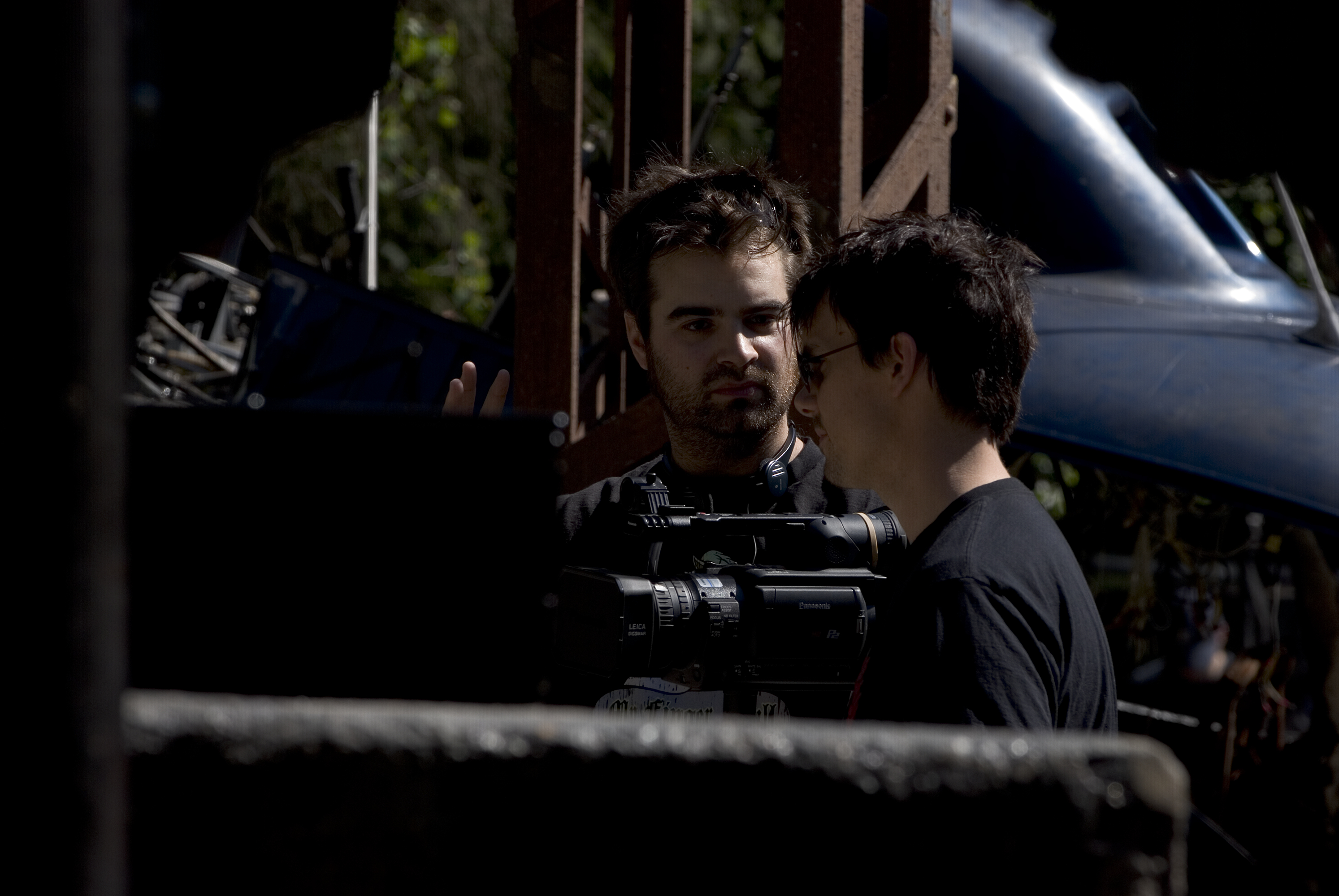 Matthew Currie Holmes with Joe Lynch on the set of Wrong Turn 2