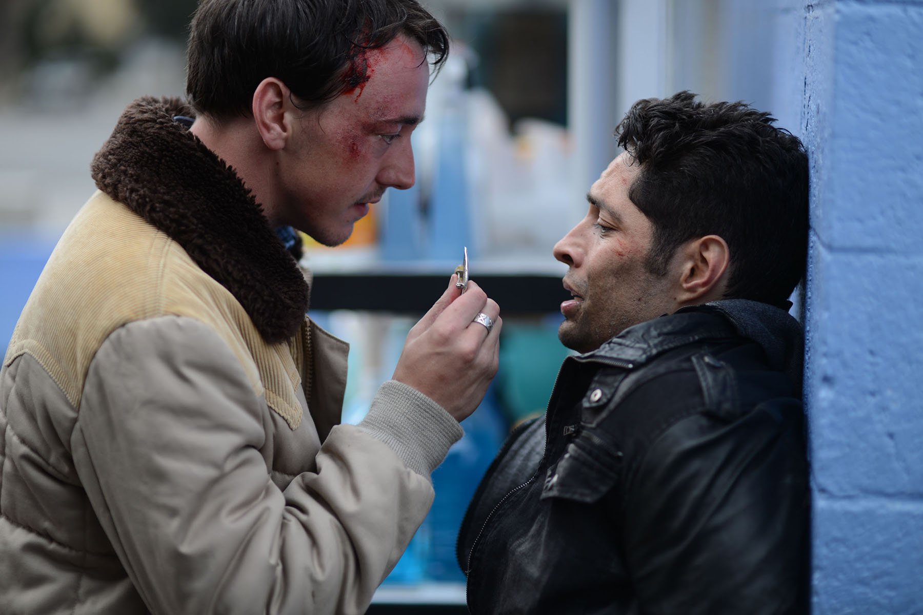 Still of Max Arciniega and Chris Coy in The Barber (2014)