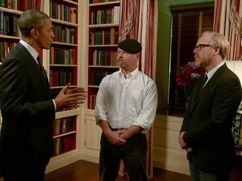 Still of Adam Savage, Jamie Hyneman and Barack Obama in MythBusters (2003)