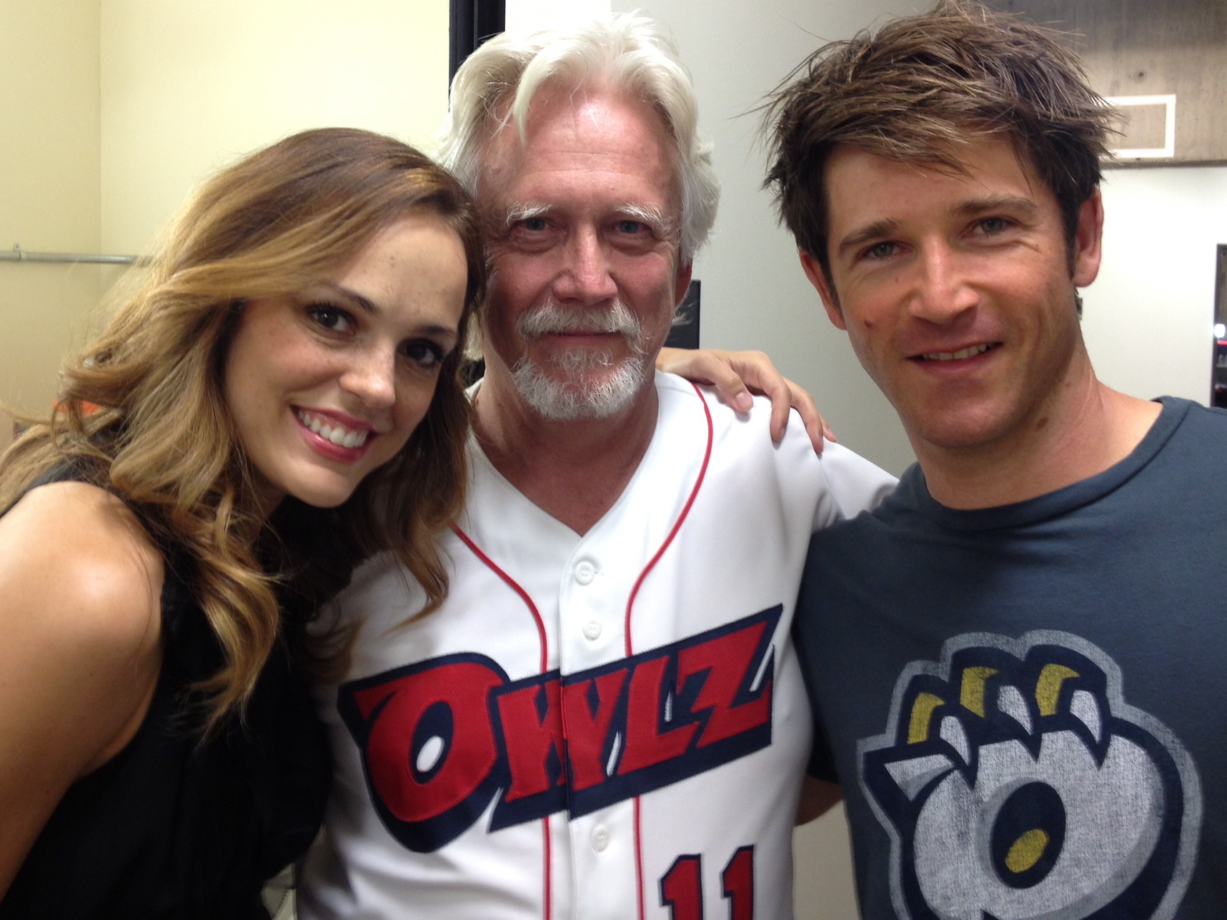 Chris Moir with Bruce Davison and Erin Cahill on the set of 