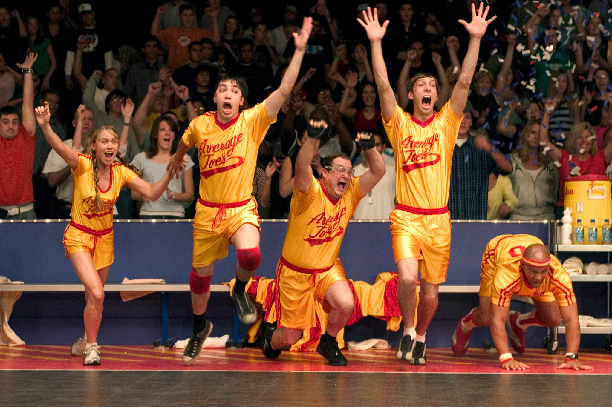Still of Justin Long, Joel David Moore, Stephen Root, Christine Taylor and Chris Williams in Dodgeball: A True Underdog Story (2004)