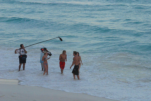 (left to right) Laura, Casey, Jeremy, and Amber in front of the camera and sound men