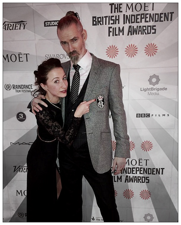 Me and my producer Yana at the Moet Bifa awards. I'm wearing a Patrick Hellmann Collection suit.