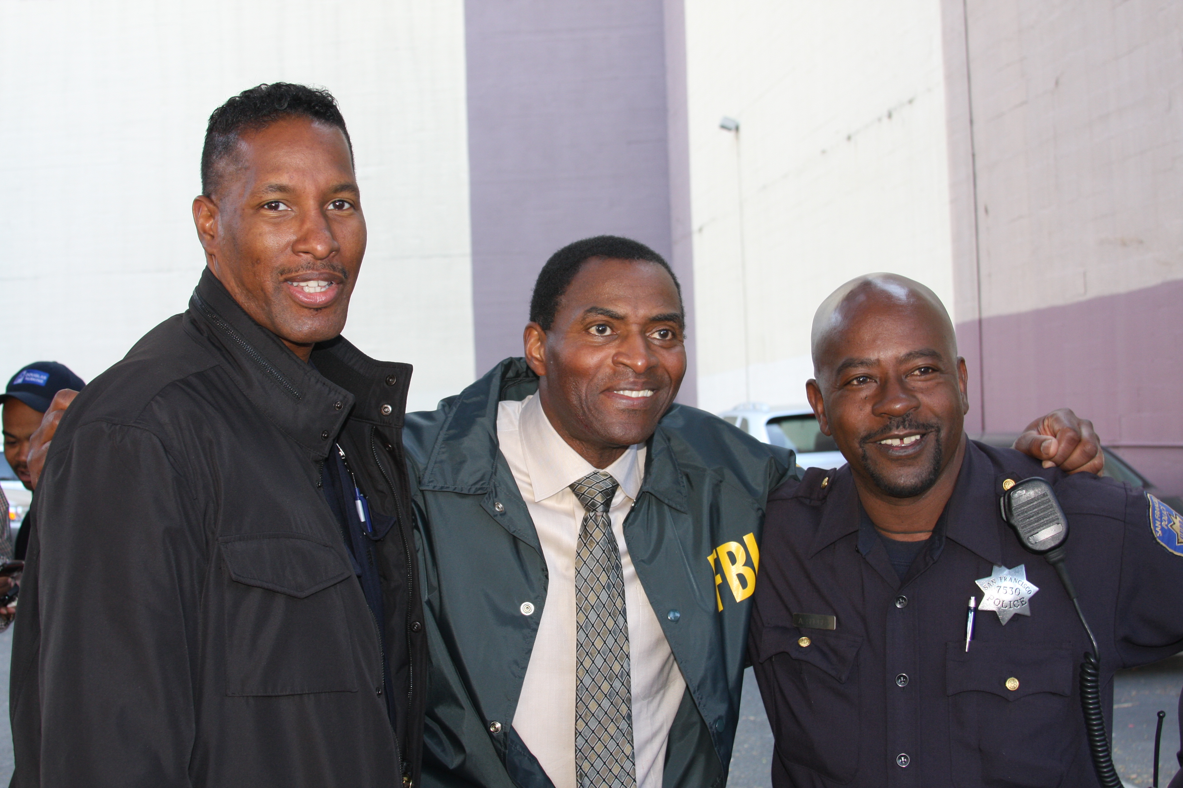 James Weston II (left), Carl Lumbly (center) during filming of episode of 