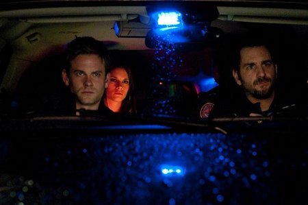 Still of Eric Johnson, Missy Peregrym and Aaron Abrams from Rookie Blue.