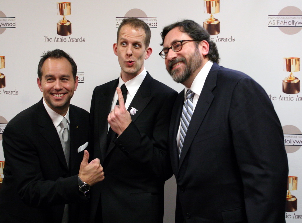 Best Animated Feature winners Jonas Rivera, Pete Docter and Bob Peterson