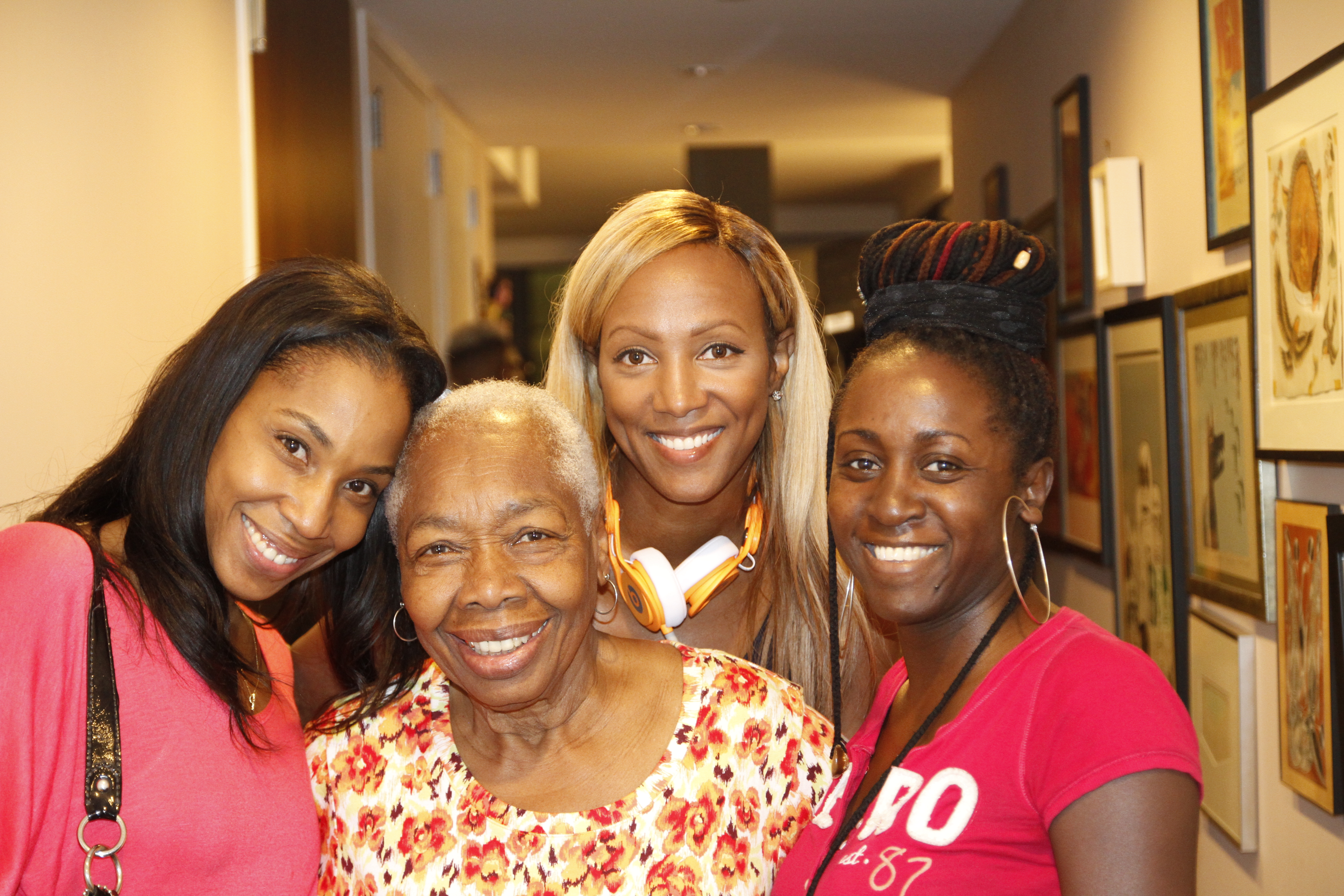 On set of Seasons of Love Princess Monique with writers Sharon Brathwaite-Sanders, Peres Owino & Mom