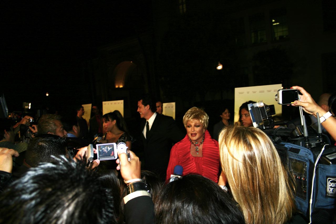 Angelica Maria and Jose Bojorquez on the red carpet at Paramount Pictures.