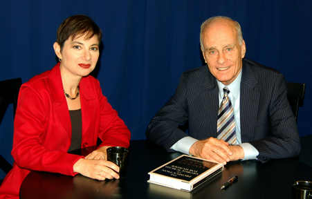 on the set of Press for Democracy with famed Manson prosecutor and author of 