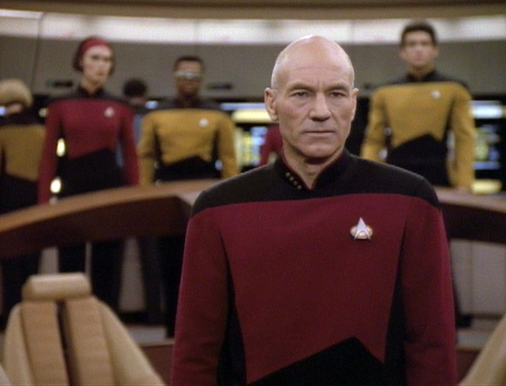 Still of Michelle Forbes, LeVar Burton and Patrick Stewart in Star Trek: The Next Generation (1987)