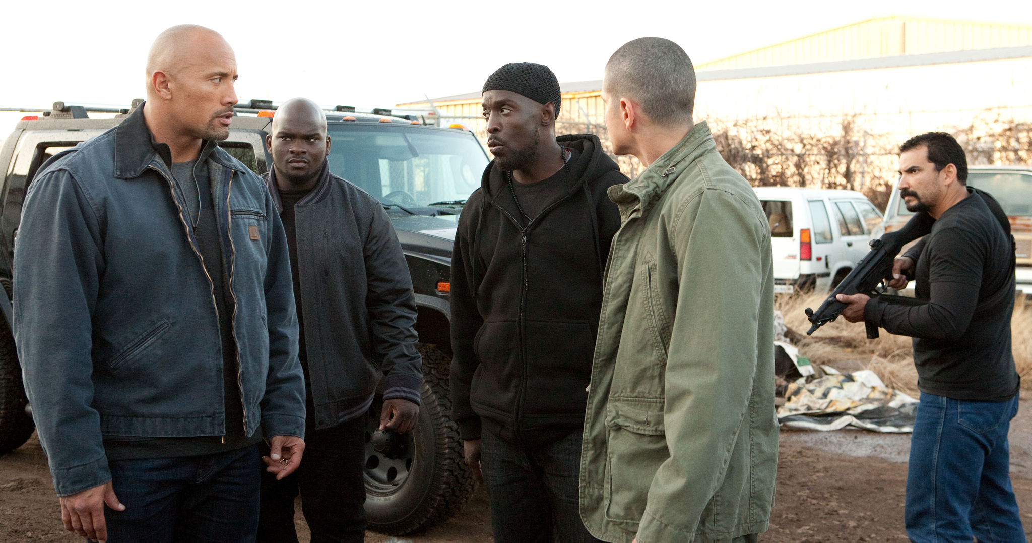 Still of Dwayne Johnson, Michael Kenneth Williams and Jon Bernthal in Snitch (2013)