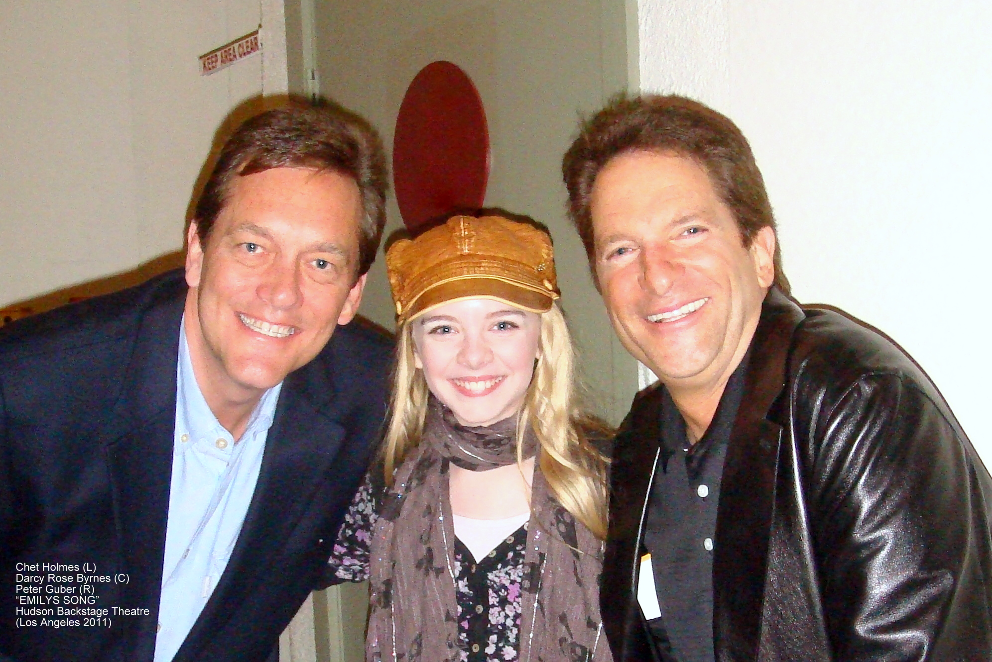 Chet Holmes, Darcy Rose Byrnes and Peter Guber at the Hudson Backstage Theatre,(Los Angeles) following performance of 