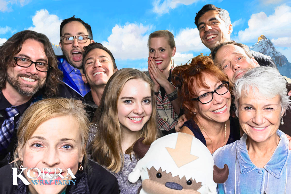 Maria Bamford, PJ Byrne, David Faustino,Janet Varney, Mindy Sterling, Dee Bradley Baker, Sunil Malhotra, Andrea Romano and Darcy Rose Byrnes at the Legend of Korra wrap Party (Cat and the Fiddle, Hollywood CA Dec 4 2014)