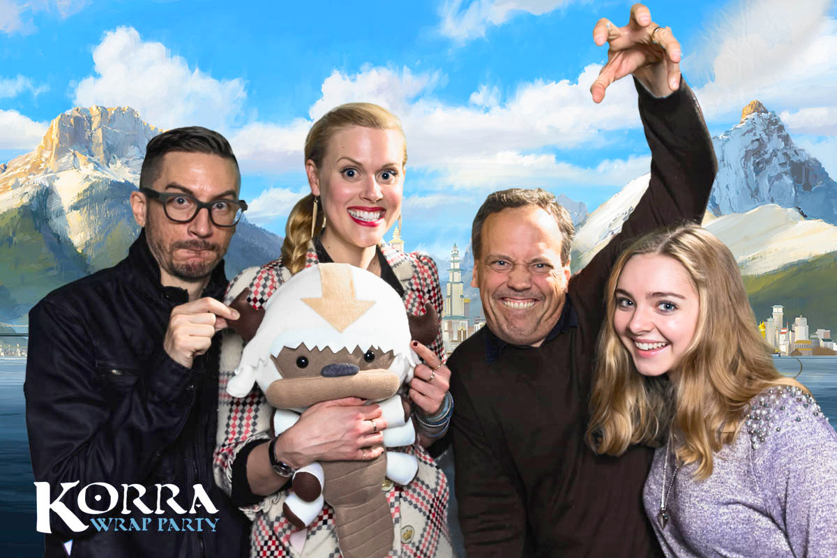 Bryan Konietzko, Janet Varney, Dee Bradley Baker, and Darcy Rose Byrnes at the Legend of Korra wrap Party (Cat and the Fiddle, Hollywood CA Dec 4 2014)