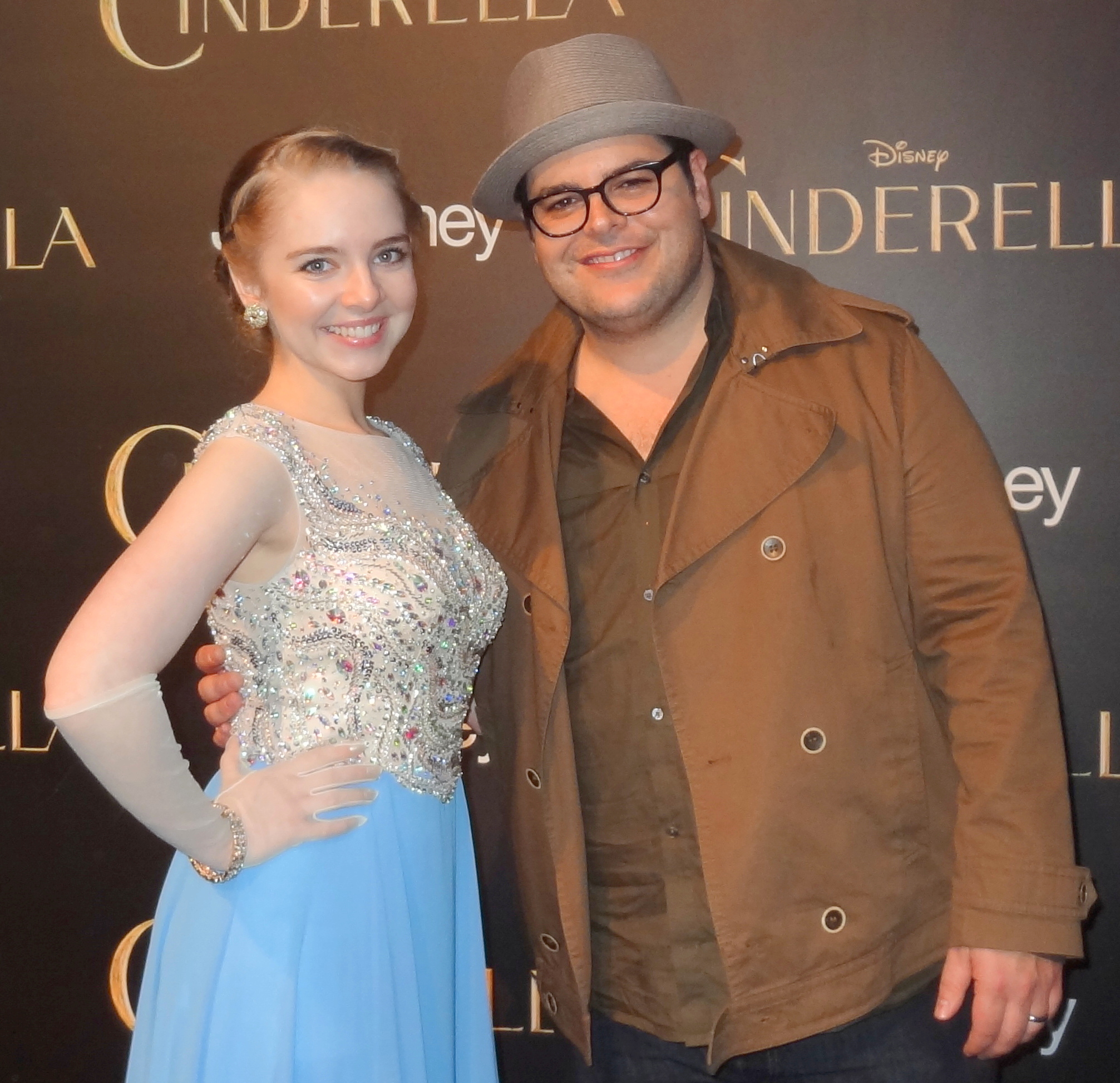 Darcy Rose Byrnes and Josh Gad on the Red Carpet at the World Premiere of Disney's CINDERELLA (2015) (The El Capitan Theatre, Hollywood CA)