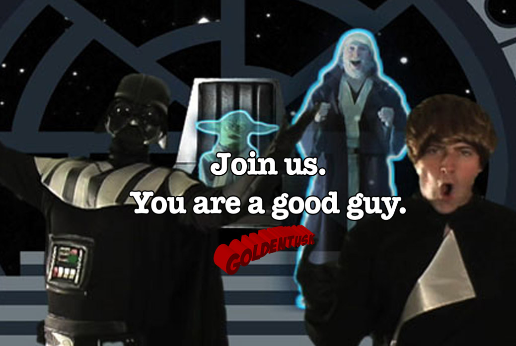 Andy Goldenberg as Darth Vader, Luke Skywalker, Yoda, and Obi-Wan Kenobi in Goldentusk's Star Wars Theme Song http://www.youtube.com/watch?v=vQa31siu9KI&feature=channel