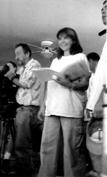 Jan Marlyn Reesman directing actors on set of Escaping Jersey. L: DP John Huneck / R: AD Price Carson