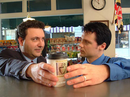 Gerry Paradiso and Chester Myrick Stacy shoot the double-cupper scene in 